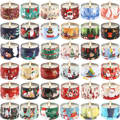36 Pack Christmas Scented Candles Set for Home, Relaxing Stress Relief, Aromatherapy - Natural Soy