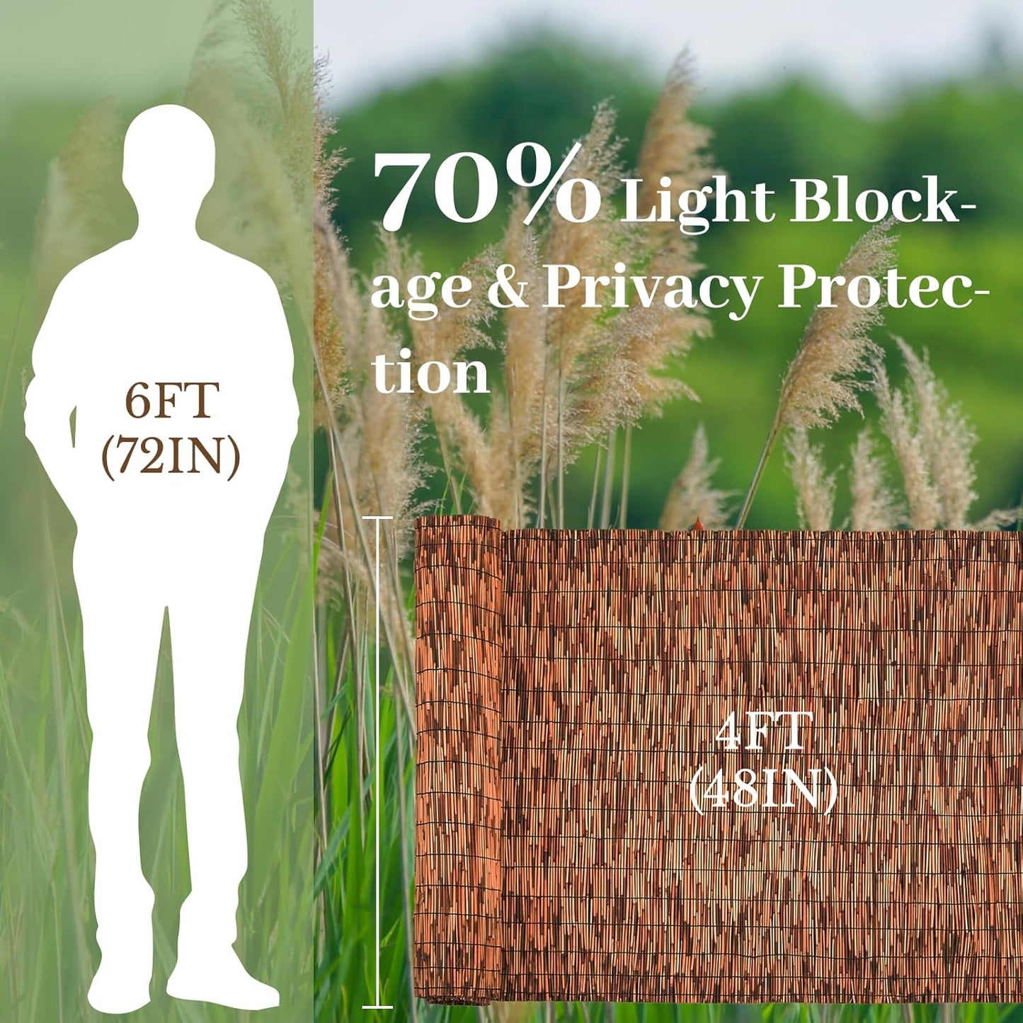 Brown 4FT X 16.4FT Reed Fencing Roll, Balcony Privacy Reed Shade Bamboo Fencing Garden Fence