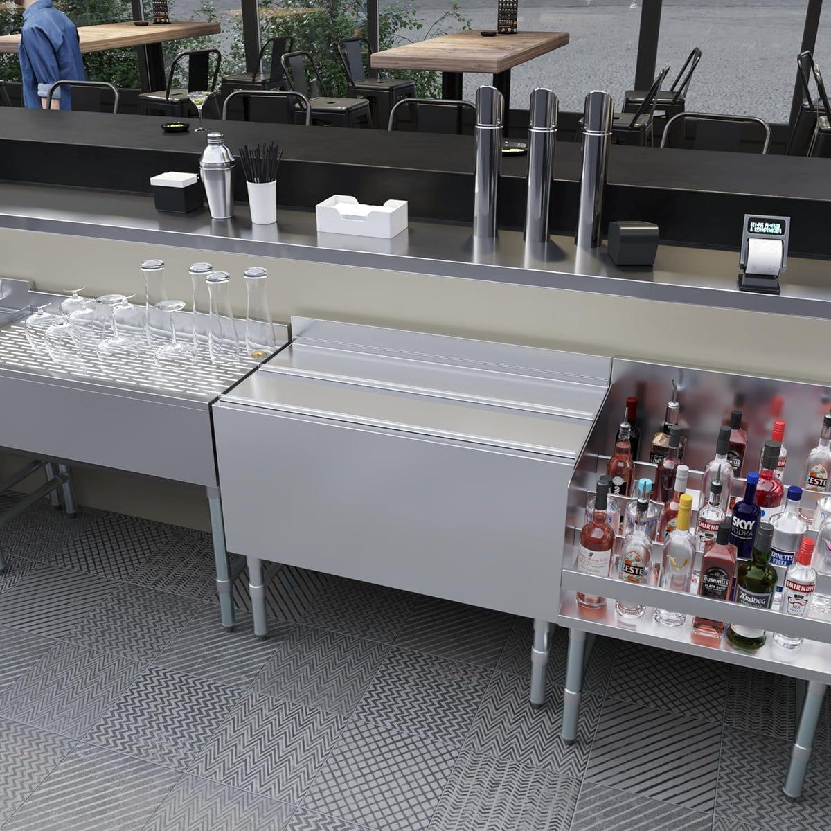 AmGood 18.5 in. x 36 in. Underbar Ice Bin with Sliding Lid | NSF | Stainless Steel Ice Chest with