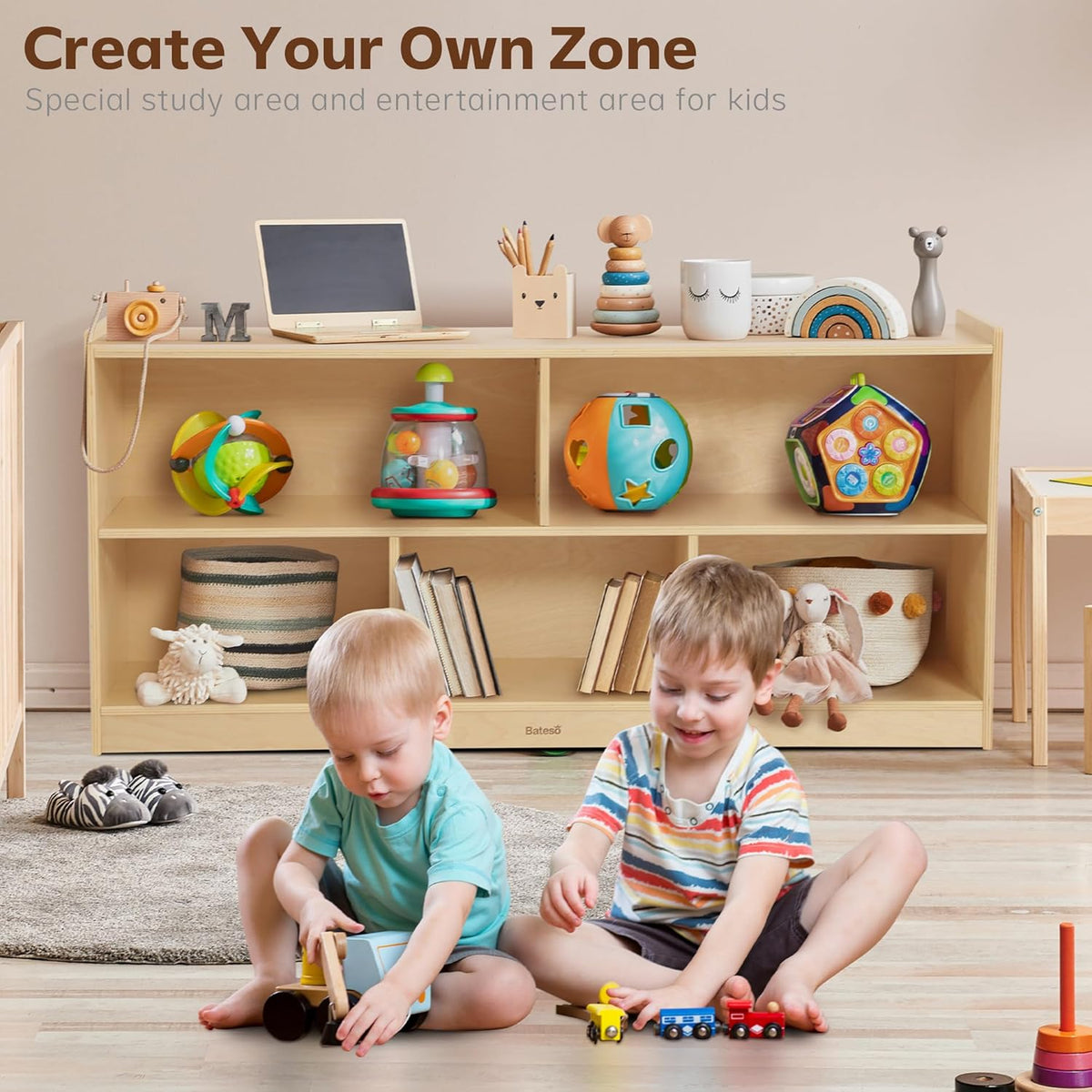 Toy Storage Organizer for Kids Room, Wooden Kids Bookshelf for Classroom, Cube Storage Organizer