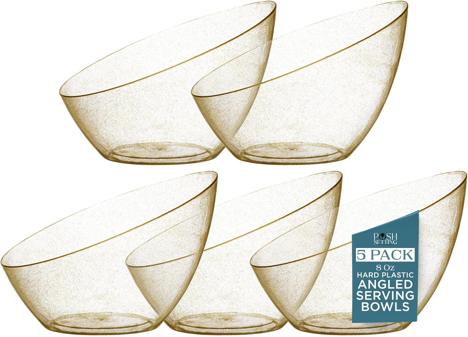 Posh Setting Gold Plastic Serving Bowls - Angled, Disposable for Chips, Candy, Salad, Fruit
