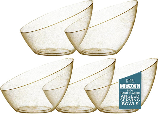 Posh Setting Gold Plastic Serving Bowls - Angled, Disposable for Chips, Candy, Salad, Fruit