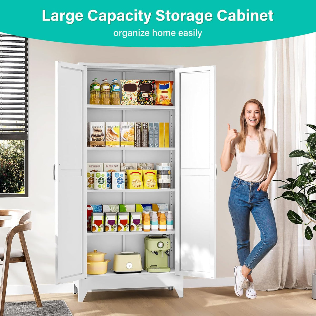 75" Tall Pantry Cabinet,Farmhouse Kitchen Pantry Storage Cabinets with 2 Doors and 5 Shelves,White