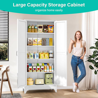 75" Tall Pantry Cabinet,Farmhouse Kitchen Pantry Storage Cabinets with 2 Doors and 5 Shelves,White