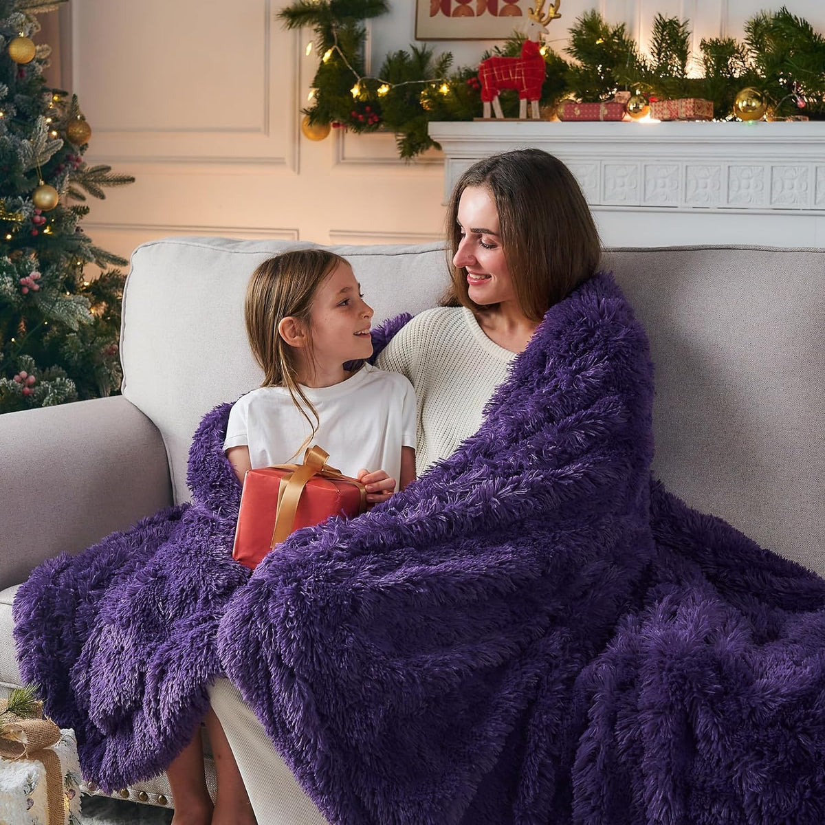GONAAP Fuzzy Faux Fur Throw Blanket Purple Super Soft Cozy Plush Fuzzy Shaggy Blanket for Couch