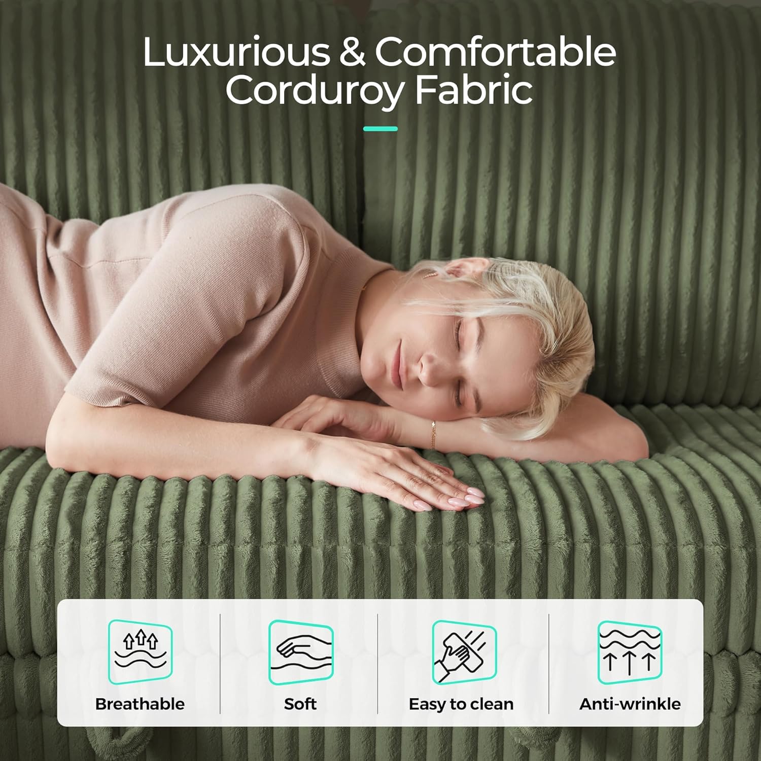 LINSY HOME Sectional Sleeper Sofa with Pull Out Couch Bed Convertible Plush Corduroy Cloud Couch