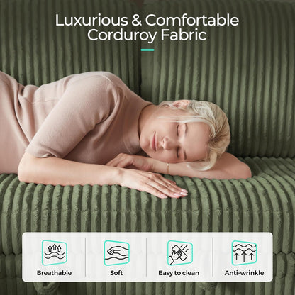 LINSY HOME Sectional Sleeper Sofa with Pull Out Couch Bed Convertible Plush Corduroy Cloud Couch