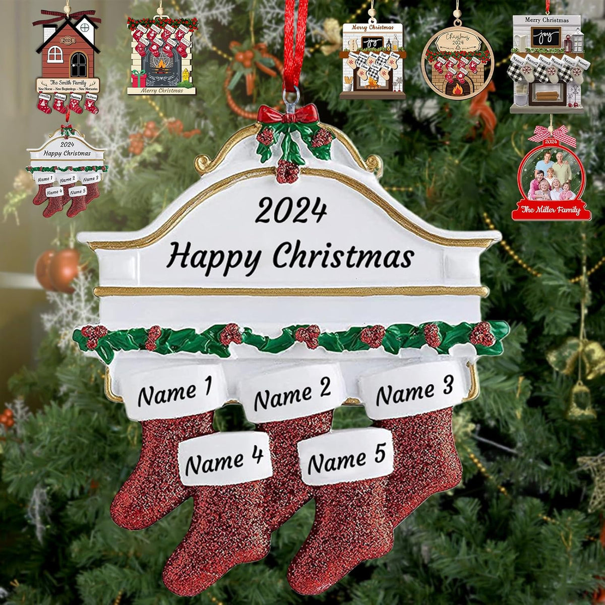 Personalized Christmas Ornaments with Names of 2/3/4/5/6/7/8 Custom Family Ornament Customized Xmas