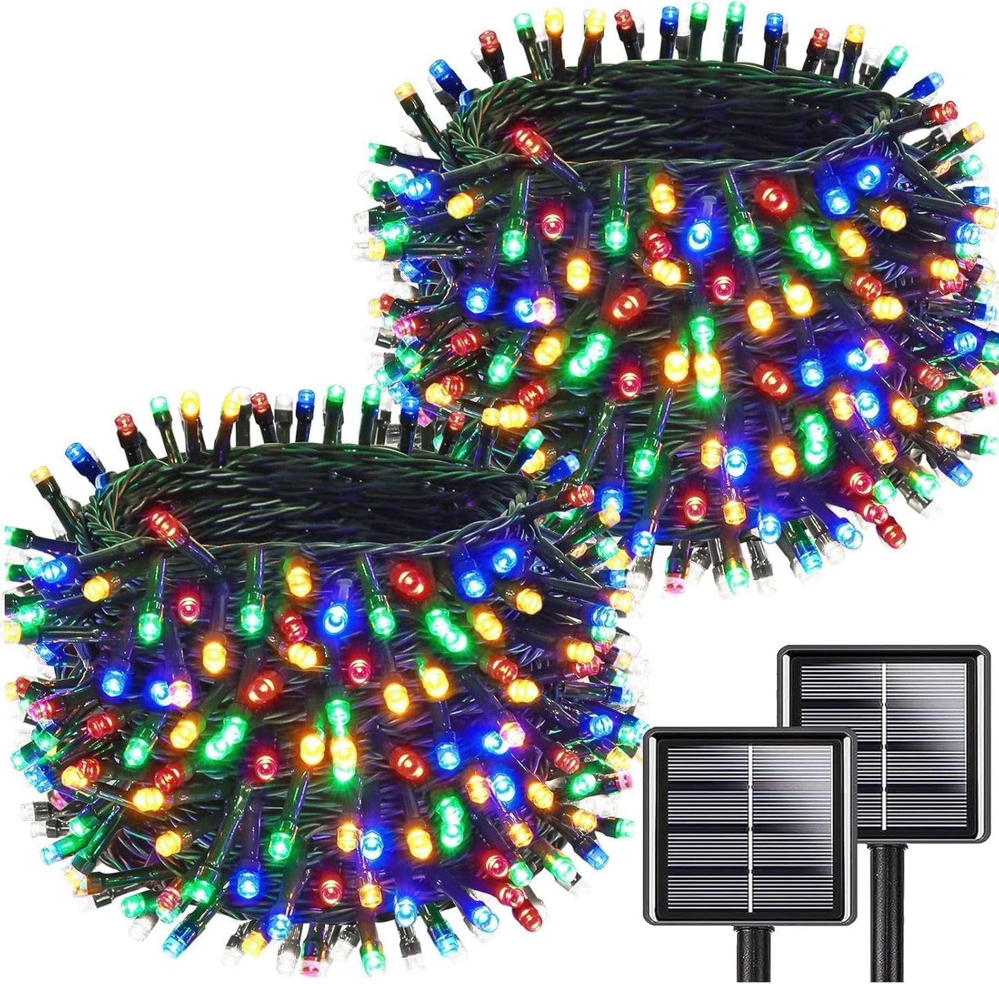 Multicolor Solar String Lights Outdoor Waterproof 2PK 200LED 66FT Twinkle Lights Auto On/Off Solar