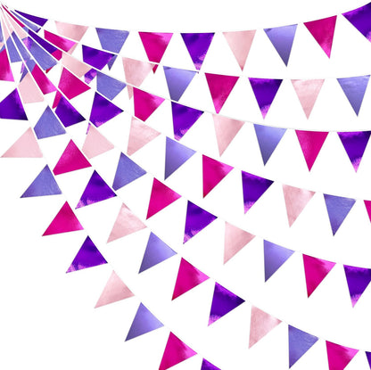 Pink and Purple Party Decorations Metallic Hot Pink Lavender Fabric Triangle Pennant Banner Flag