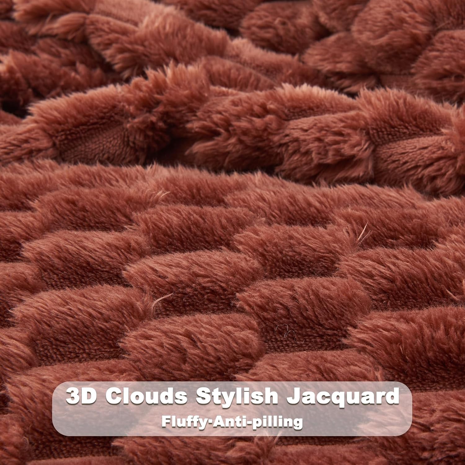 NEWCOSPLAY Super Soft Queen Blanket Coffee Premium Silky Flannel Fleece 3D Clouds Stylish Jacquard