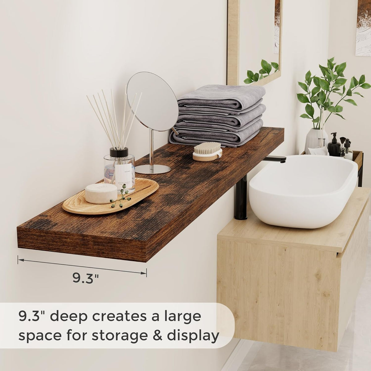 48 Inch Floating Shelves Set of 2, Rustic 48 x 9 Floating Shelf for Wall, 9 Inch Deep Bookshelf