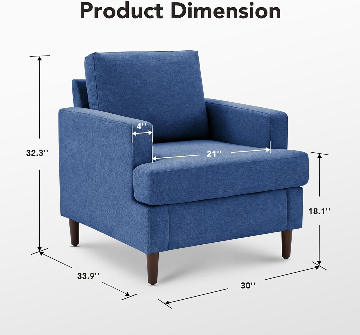 Mid-Century Accent Chair,Modern Linen Fabric Armchair for Living Room,Comfy Upholstered Reading