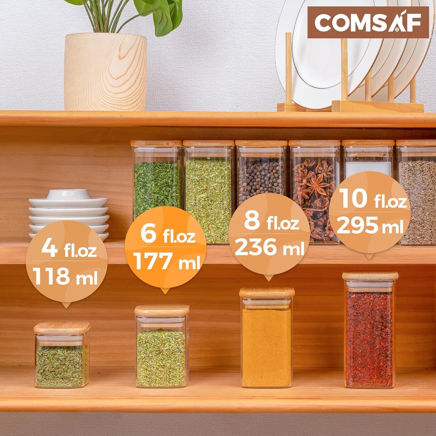 ComSaf 6Pcs 6 oz Spice Jars with Label Trial Set, Glass Spice Jars with Bamboo Lids Supplementary