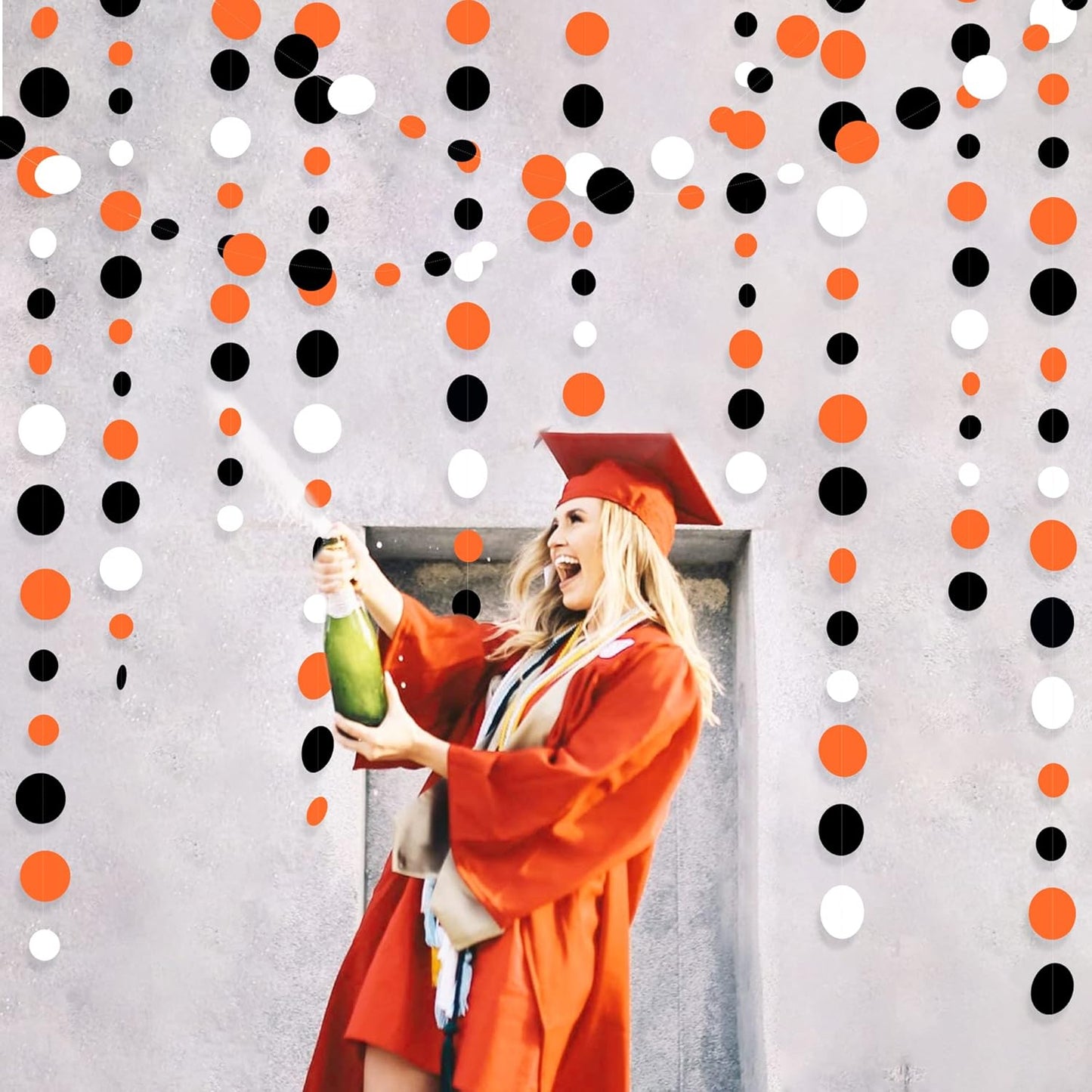 46Ft Orange Black Circle Dot Garland Black Orange and White Polka Dot Hanging Paper Streamer for