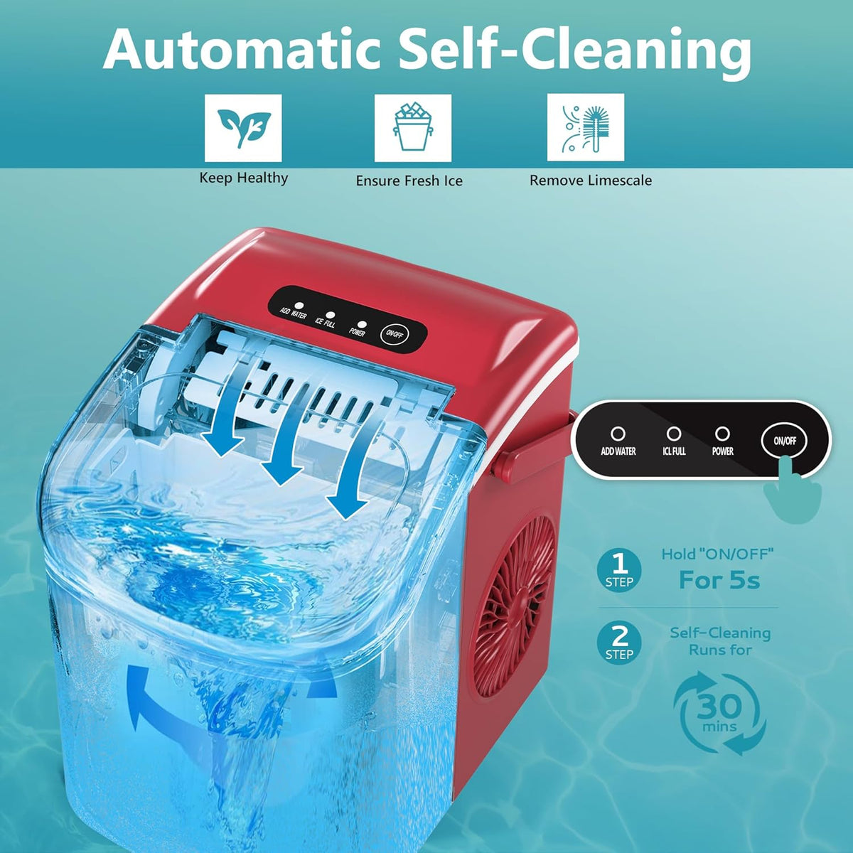 EUHOMY Countertop Ice Maker Machine with Handle, 26lbs Per Day, 9 Ice Cubes Ready in 6 Mins