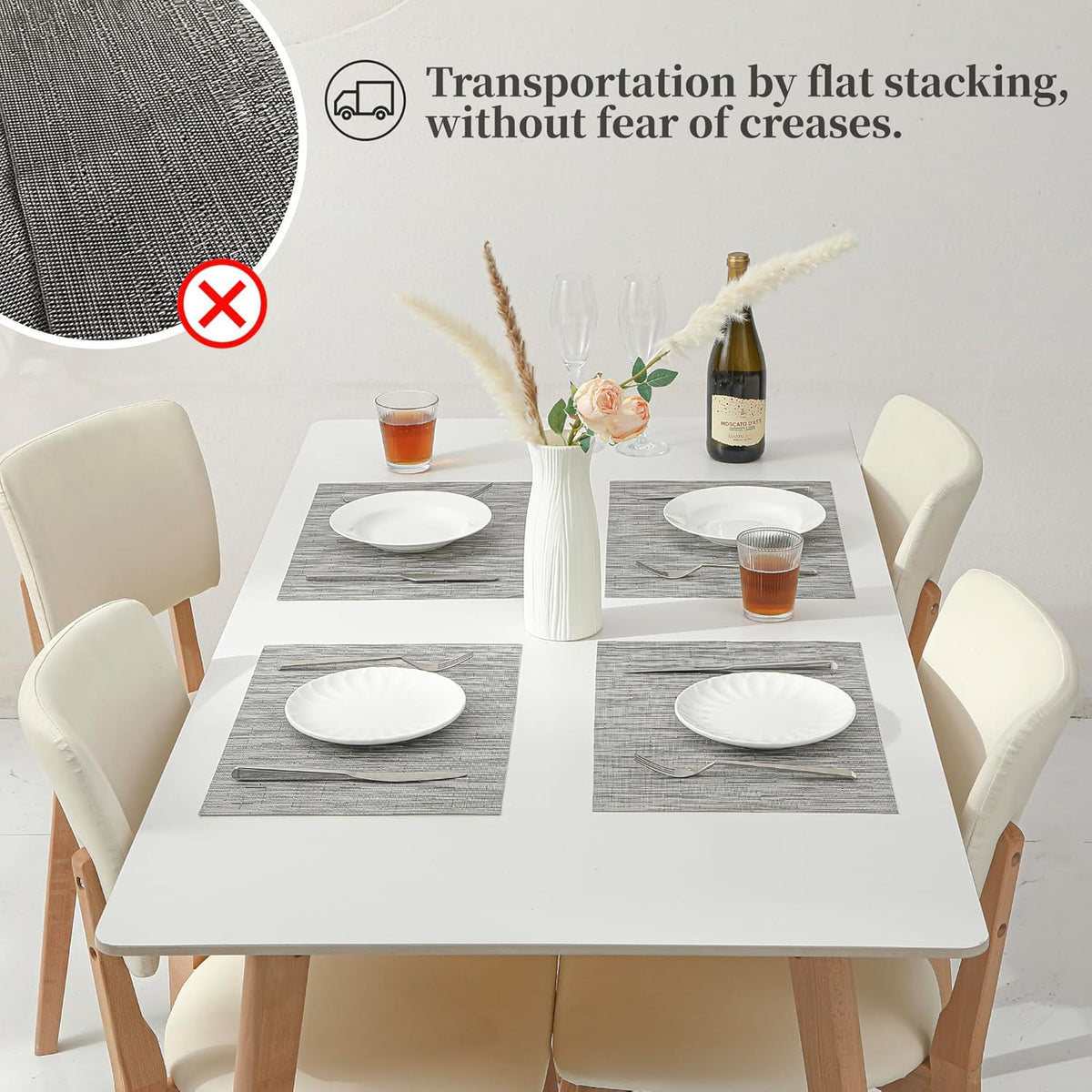 Leetaltree Silver Placemats Set of 6 - Heat Resistant Non-Slip Place mats for Dining Table