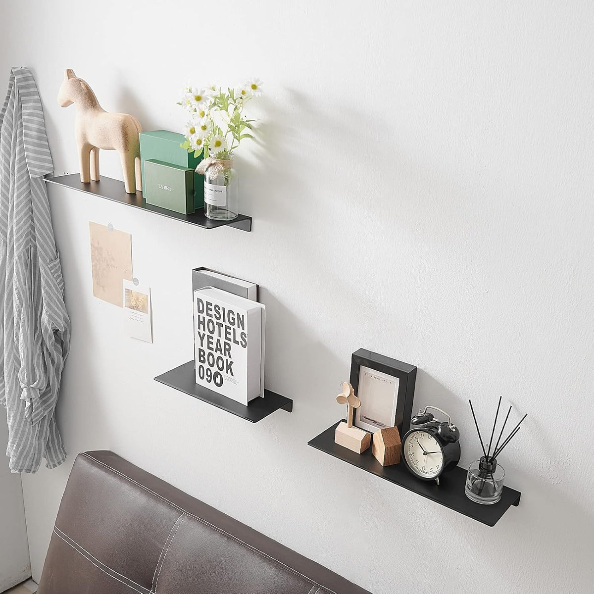 JOOM Black Floating Shelves for Wall Storage, Metal Wall Shelves for Living Room, Bathroom