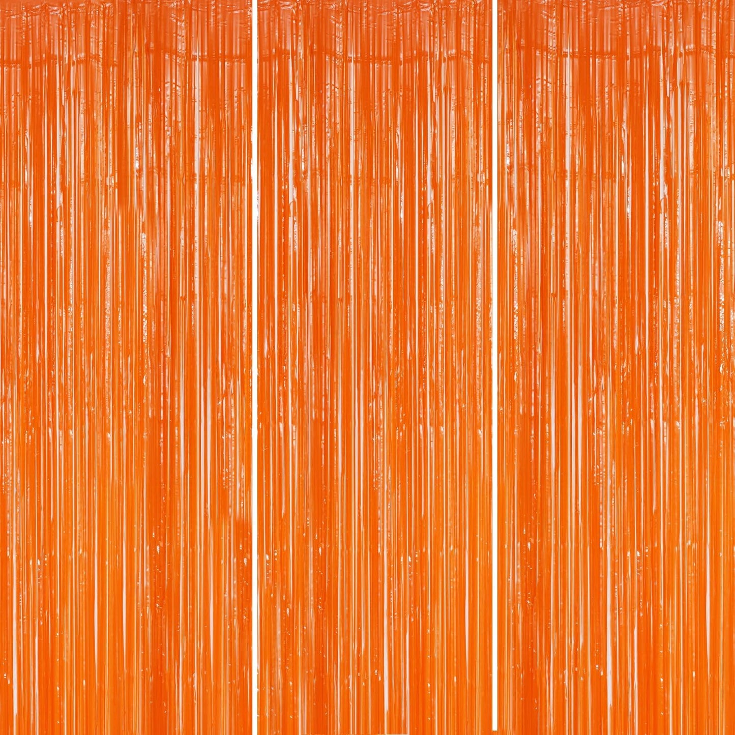 3 Pack Foil Fringe Backdrop - Orange Shiny Tinsel Curtains for Party Decoration/Photo Booth Props