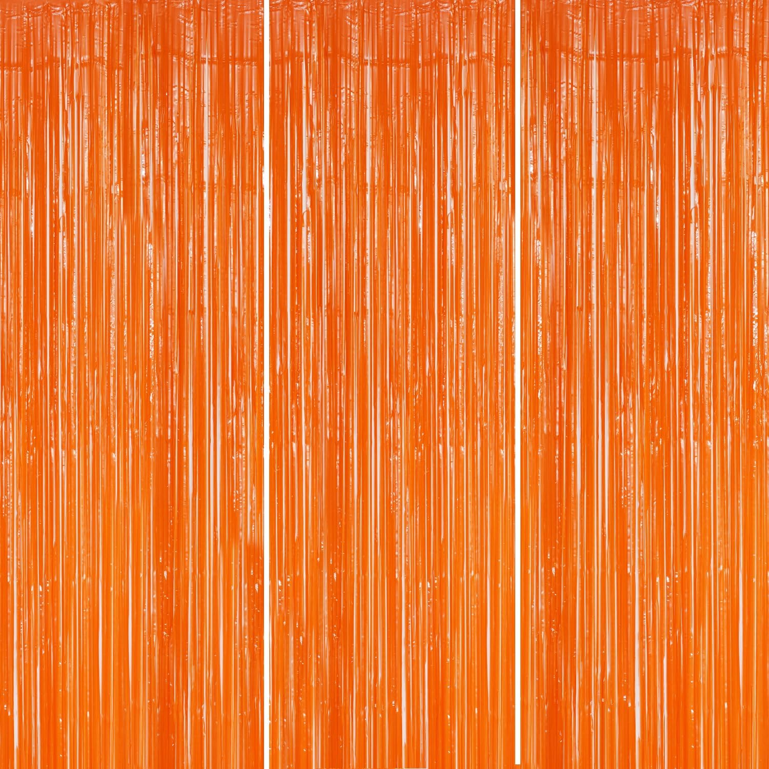 3 Pack Foil Fringe Backdrop - Orange Shiny Tinsel Curtains for Party Decoration/Photo Booth Props