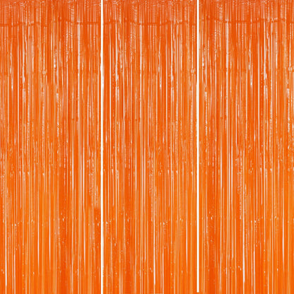 3 Pack Foil Fringe Backdrop - Orange Shiny Tinsel Curtains for Party Decoration/Photo Booth Props