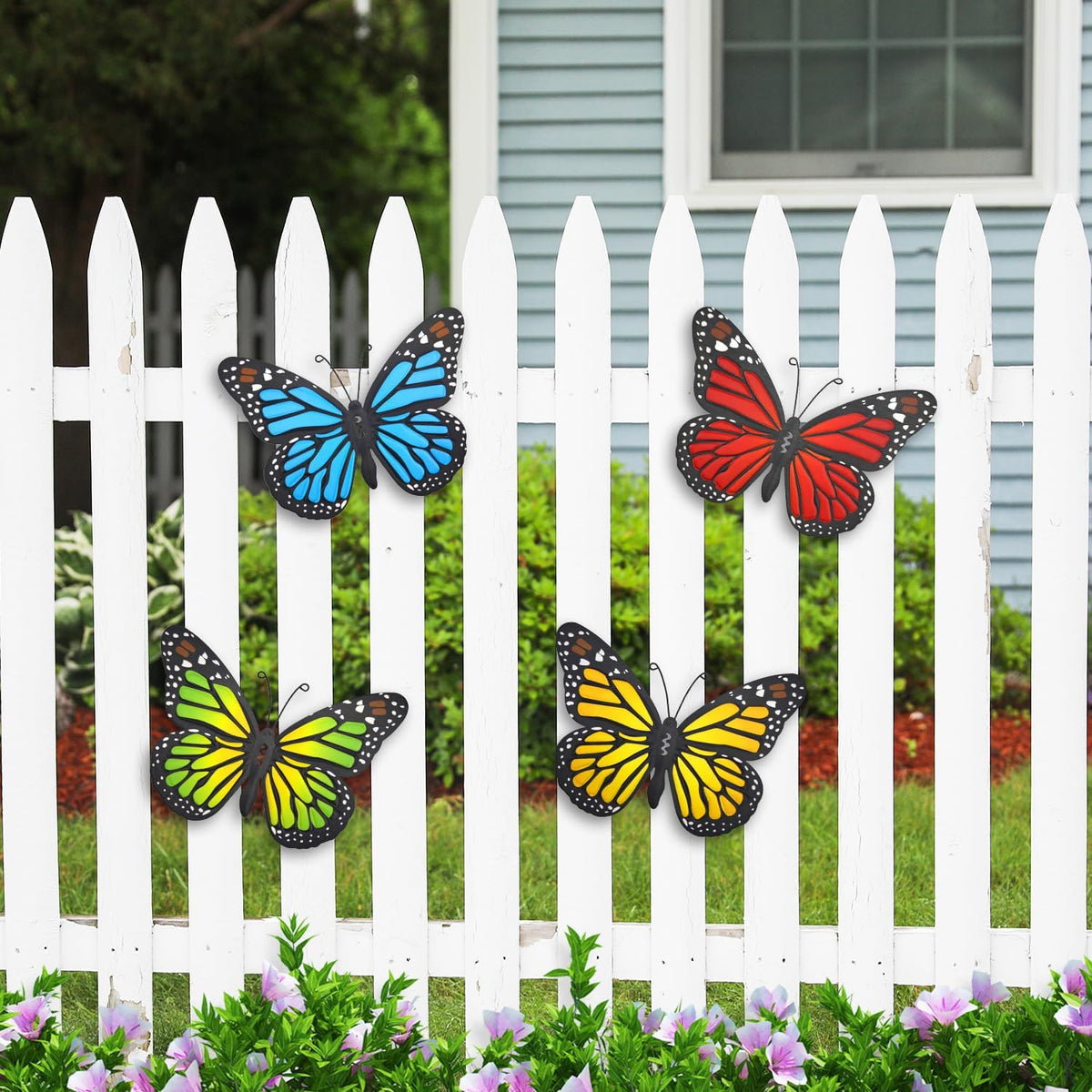 Metal Butterfly Wall Outdoor Decor, 4 Pack 9.8in Metal Butterflies Wall Art Sculpture Hanging