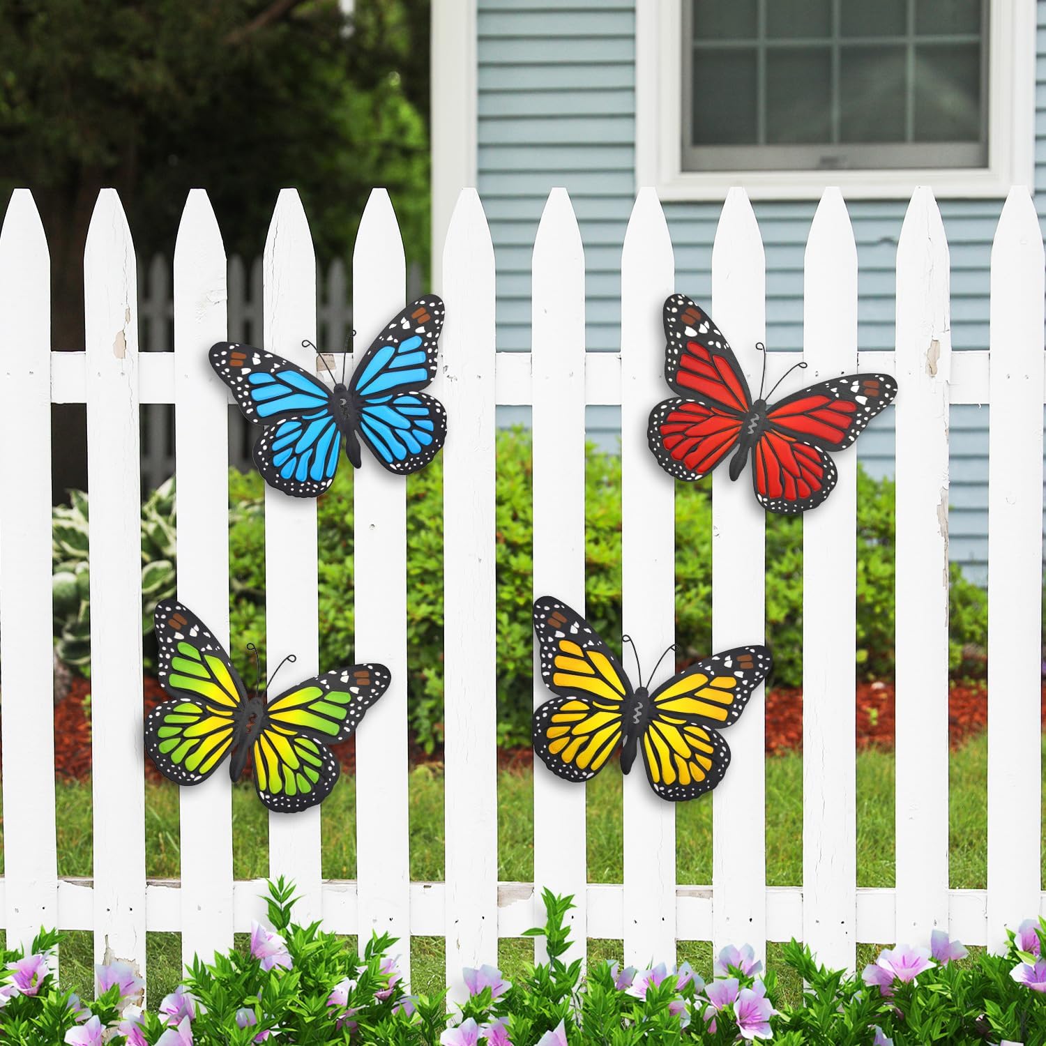 Metal Butterfly Wall Outdoor Decor, 4 Pack 9.8in Metal Butterflies Wall Art Sculpture Hanging