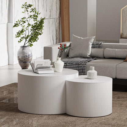 Round Coffee Table Set of 2, Nesting Coffee Table and End Table Set Small Circle Drum Side Table