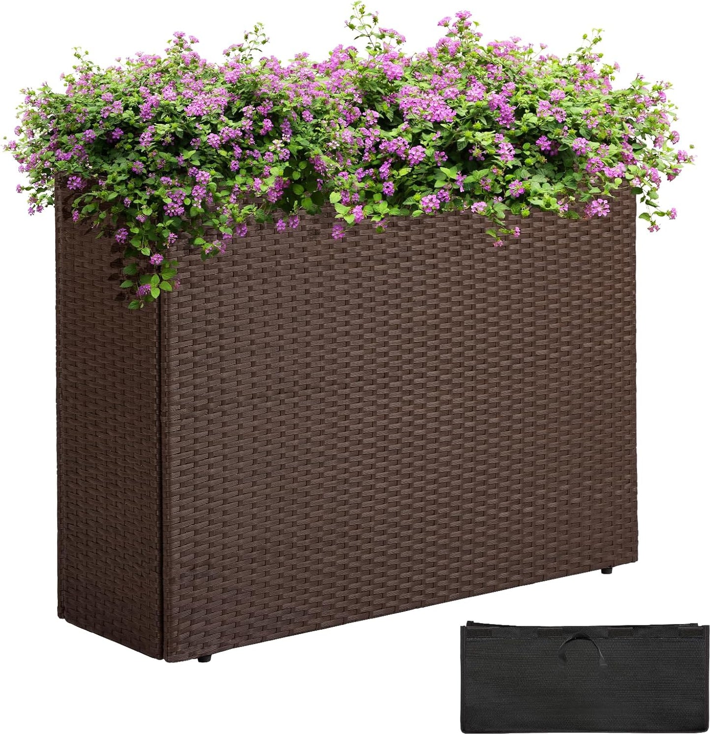 IDZO All Weather Wicker Planter Raised Garden Bed, 24 in Tall Round Rattan Flower Pots, Durable