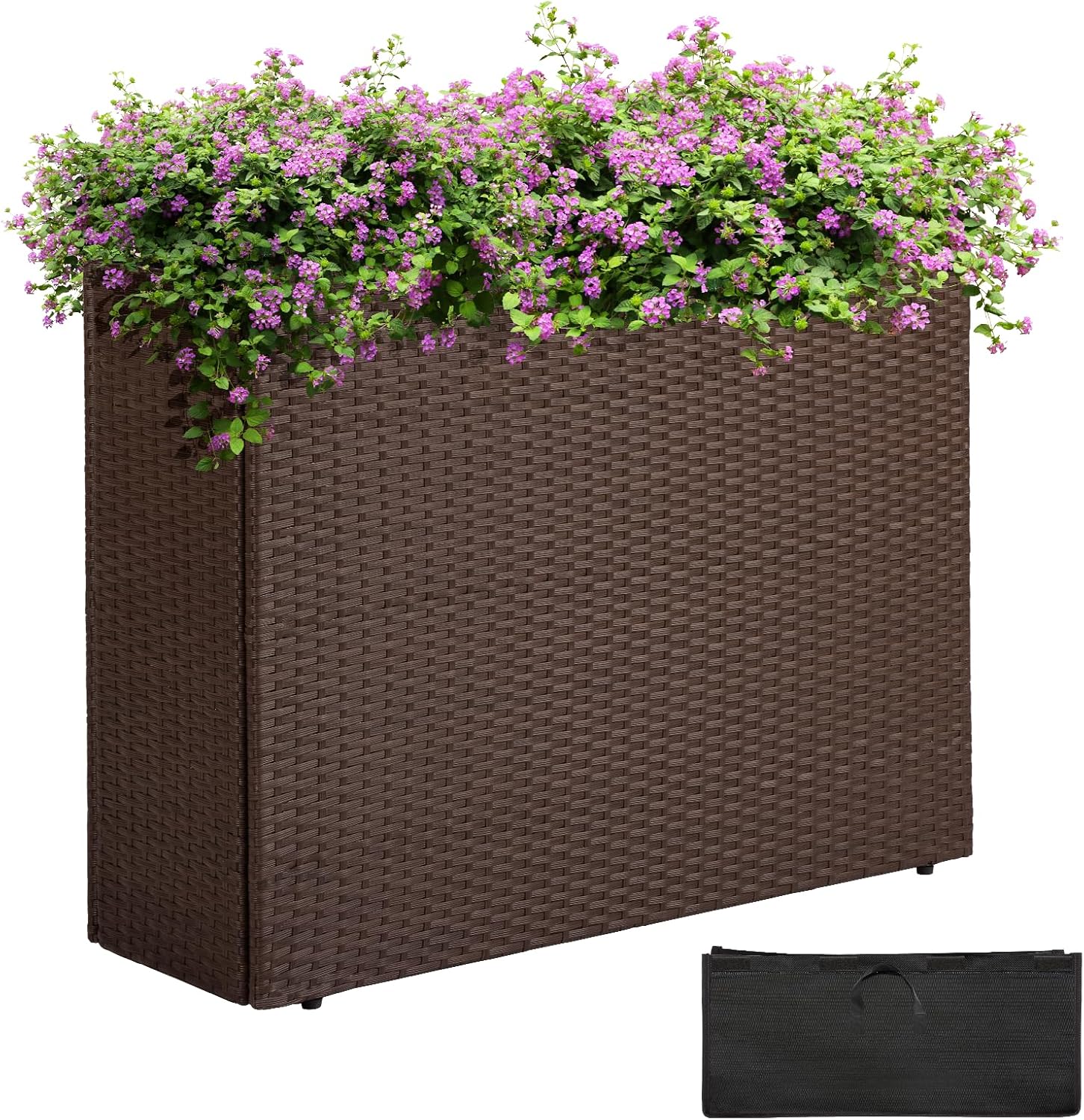 IDZO All Weather Wicker Planter Raised Garden Bed, 24 in Tall Round Rattan Flower Pots, Durable