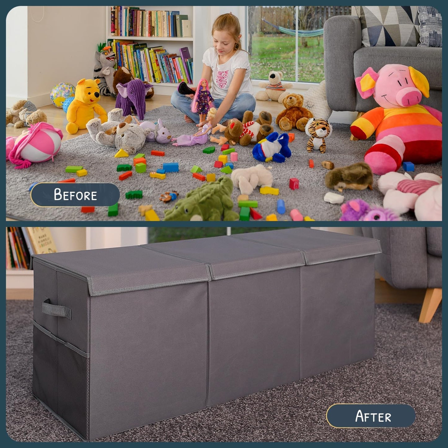 Extra Large Toy Storage Organizer with Lid - Sturdy, Collapsible Toy Chest Storage Box Design