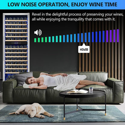 Dual Zone Wine Fridge Freestanding 175 Bottle, 24 Inch Large Capacity Built-in Wine Cooler
