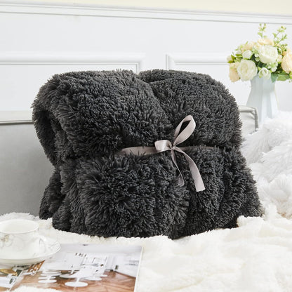 GONAAP Fuzzy Faux Fur Throw Blanket Queen Size Dark Grey Super Soft Cozy Plush Fuzzy Shaggy Blanket