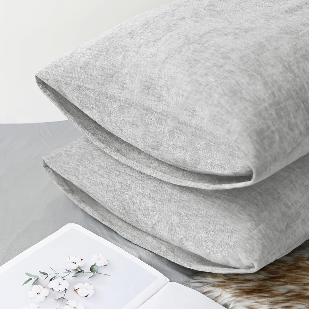 CaliTime Throw Pillow Covers Decorative 20 X 26 Inches Pack of 2 Cozy Chenille Standard Pillow