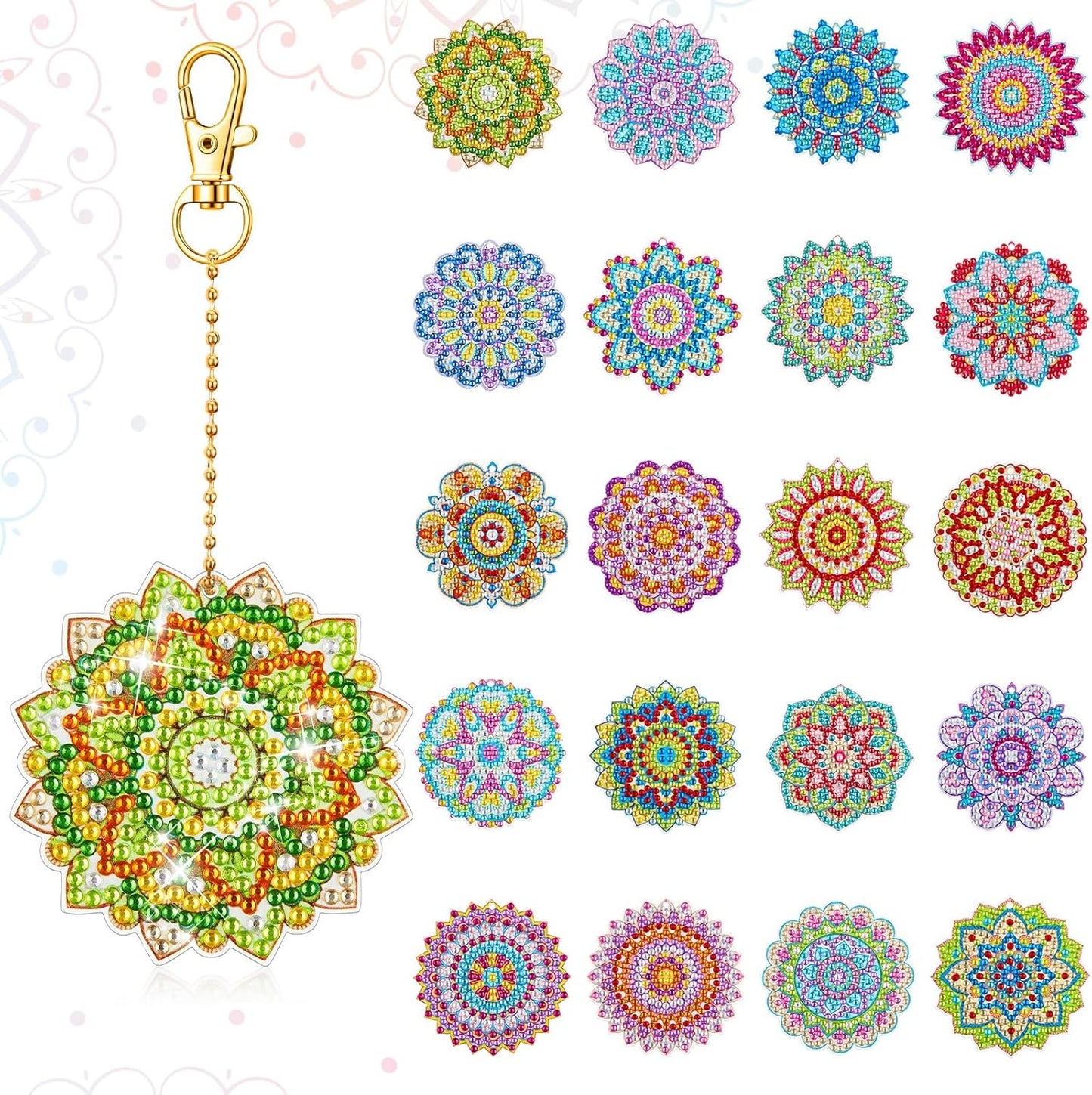 Henoyso 20 Pcs Diamond Art Painting Keychains Kits for Adults 5d Double Sided Cross Shaped Diamond