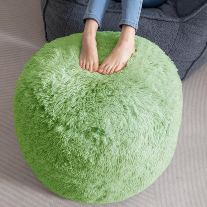 HIGOGOGO Round Stuffed Pouf Ottoman, Long Faux Fur Poufs with Foam Chunk Filling, Fluffy and Furry