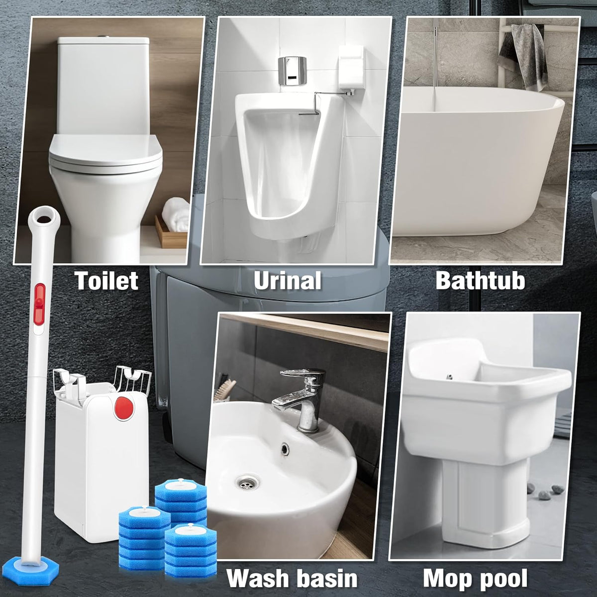 JEHONN Disposable Toilet Bowl Cleaner Wand with Upgraded Clamping System, Wall Mounted Bathroom