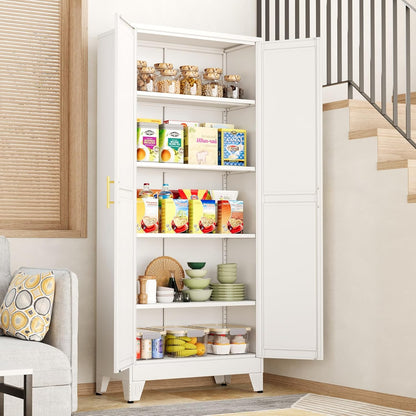 White Pantry Storage Cabinet,71" Kitchen Pantry with Doors and 4 Adjustable Shelves, Metal Storage