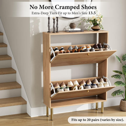 Nicetree Shoe Storage Cabinet for Entryway - Flip Shoe Cabinet with Tiered Fluted Design - Slim