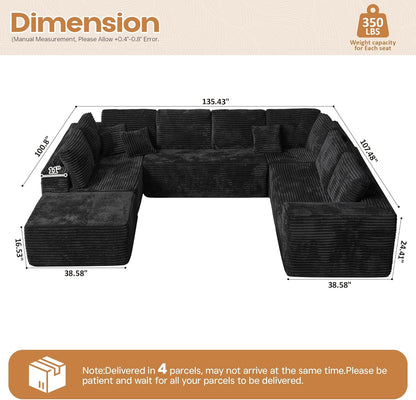 Cloud Sectional Couches for Living Room,U Shaped Modular Sofas No Assembly,135x100 Inches Plush