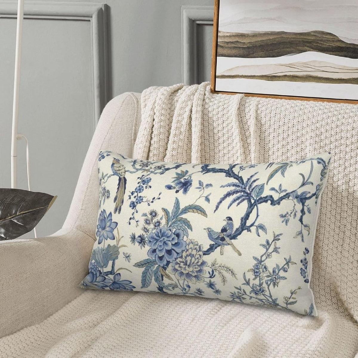 CXMEIFLY Spring Floral Birds Pillow Covers 12 x 20 Inch Set of 2 for Chinoiserie Flowers Decor