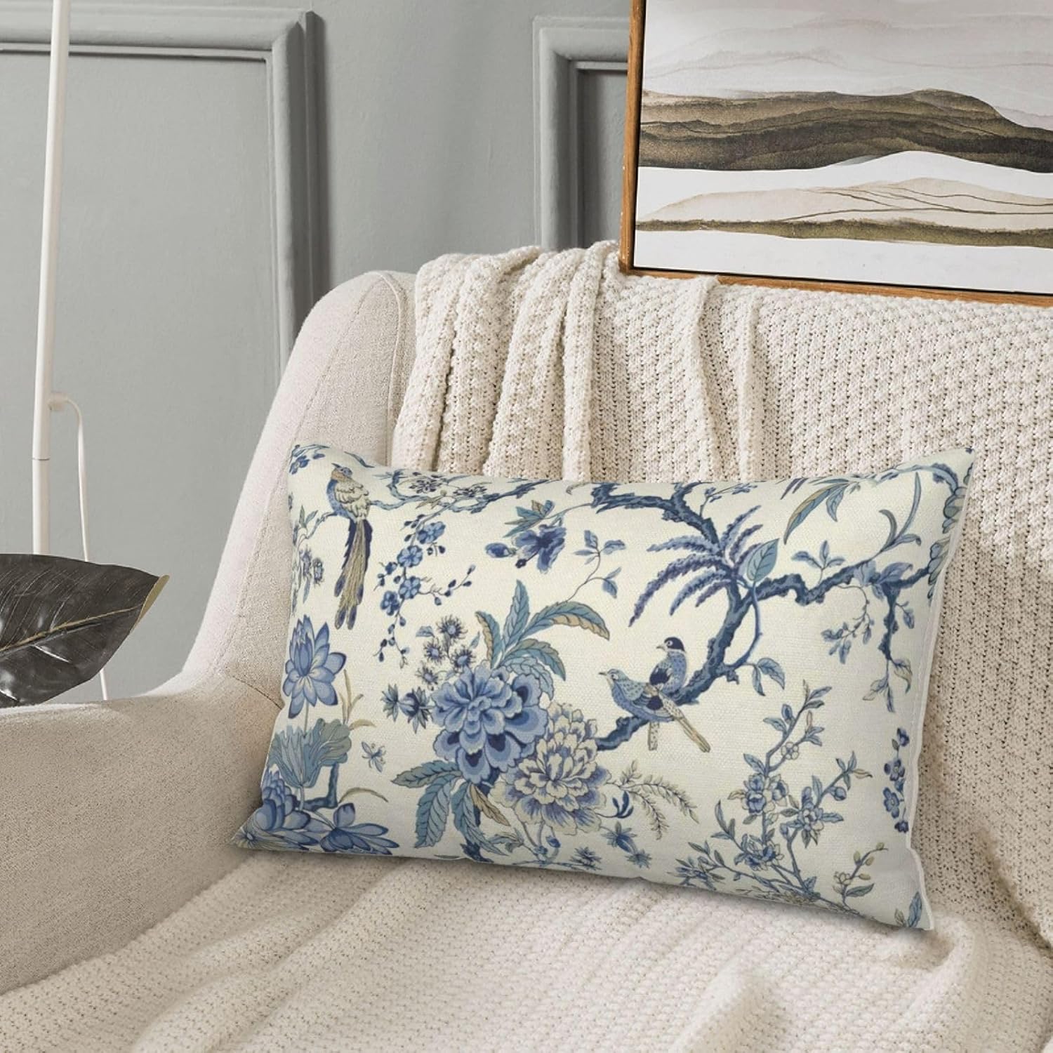 CXMEIFLY Spring Floral Birds Pillow Covers 12 x 20 Inch Set of 2 for Chinoiserie Flowers Decor