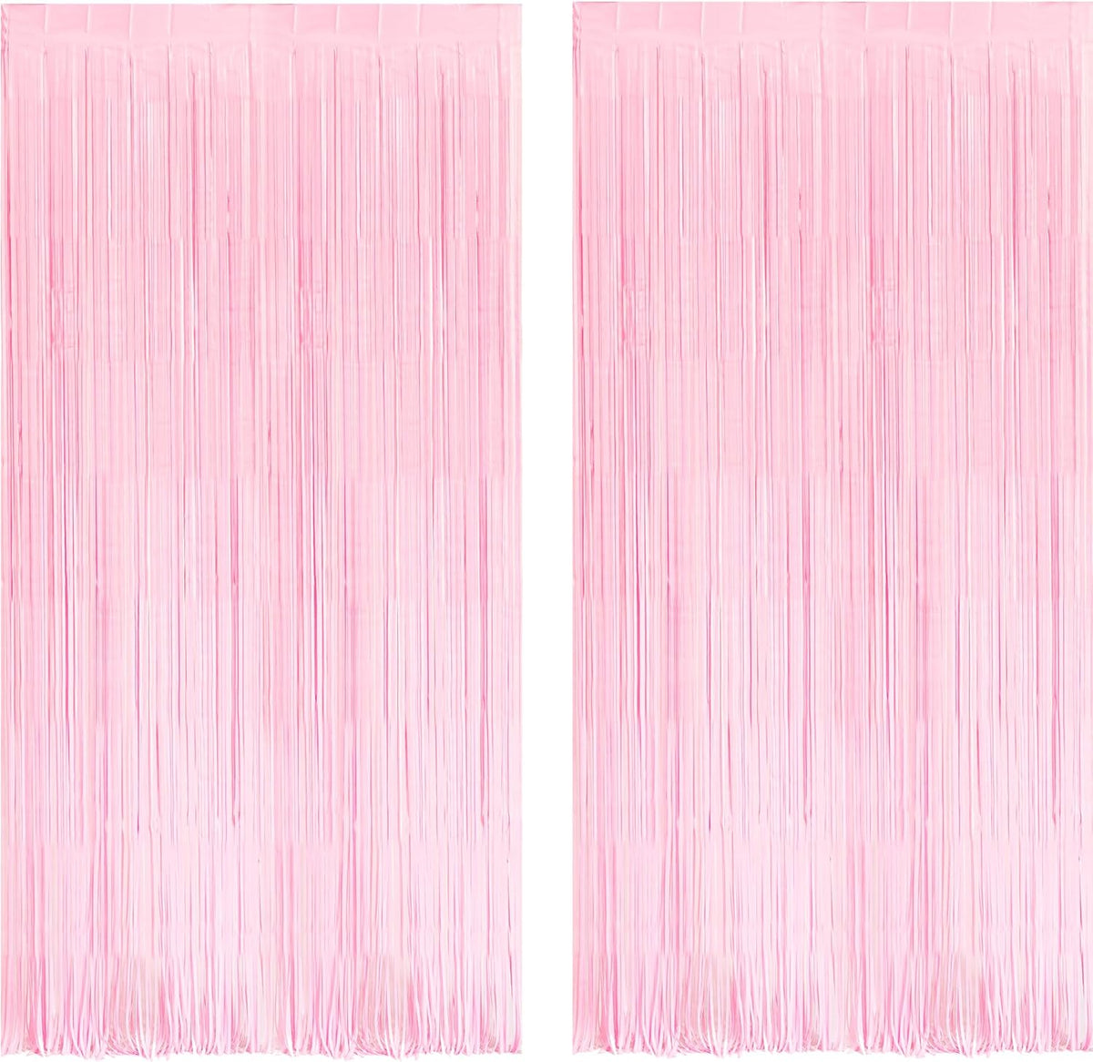 BRAVESHINE Pastel Pink Foil Fringe Curtains Tinsel Backdrop - 2 Pack Photo Booths Party Streamers