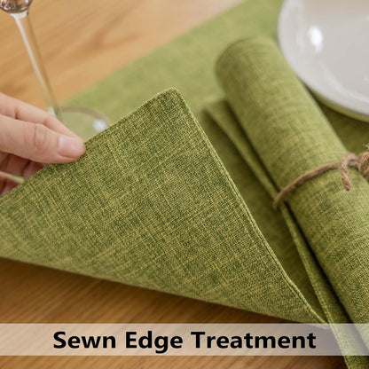 Demetex Table Placemats Set of 8 Olive Green Linen Place Mats Washable Fabric Plate Mats for Picnic