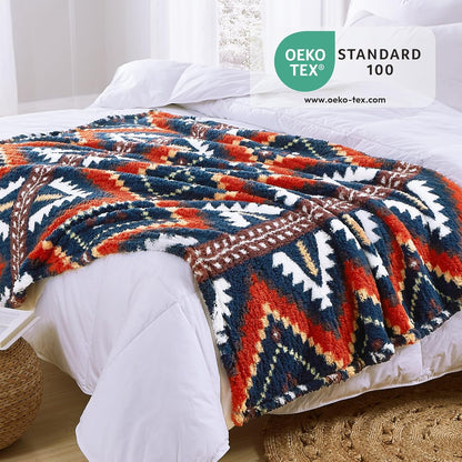CASAAGUSTO Boho Sherpa Blanket, Aztec Twin Blanket, Ultra Soft, Warm, Cozy, Plush, Thick Fleece