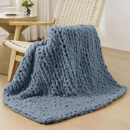 Bigacogo Chunky Knit Throw Blanket for Couch, 40x40 inches, 100% Hand Knitted with Thick Jumbo