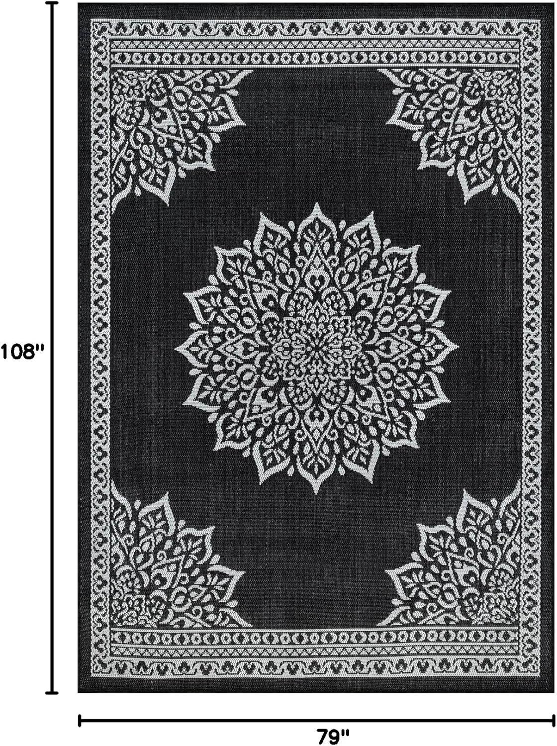 CAMILSON Outdoor Rug, 6x9 Medallion Black White Modern Area Rugs for Indoor and Outdoor Patios