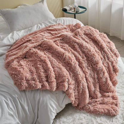 GONAAP Fuzzy Faux Fur Throw Blanket Pink Super Soft Cozy Plush Fuzzy Shaggy Blanket for Couch Sofa