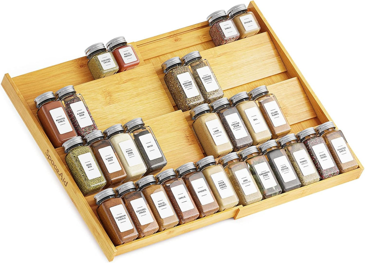 SpaceAid Bamboo Spice Drawer Organizer, (Need 3" Deep Drawer) Expandable 4 Tier Spices Rack for