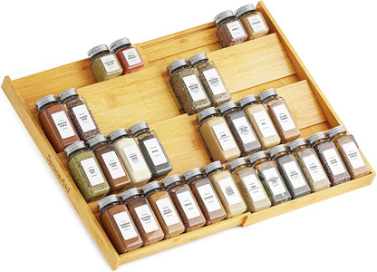 SpaceAid Bamboo Spice Drawer Organizer, (Need 3" Deep Drawer) Expandable 4 Tier Spices Rack for